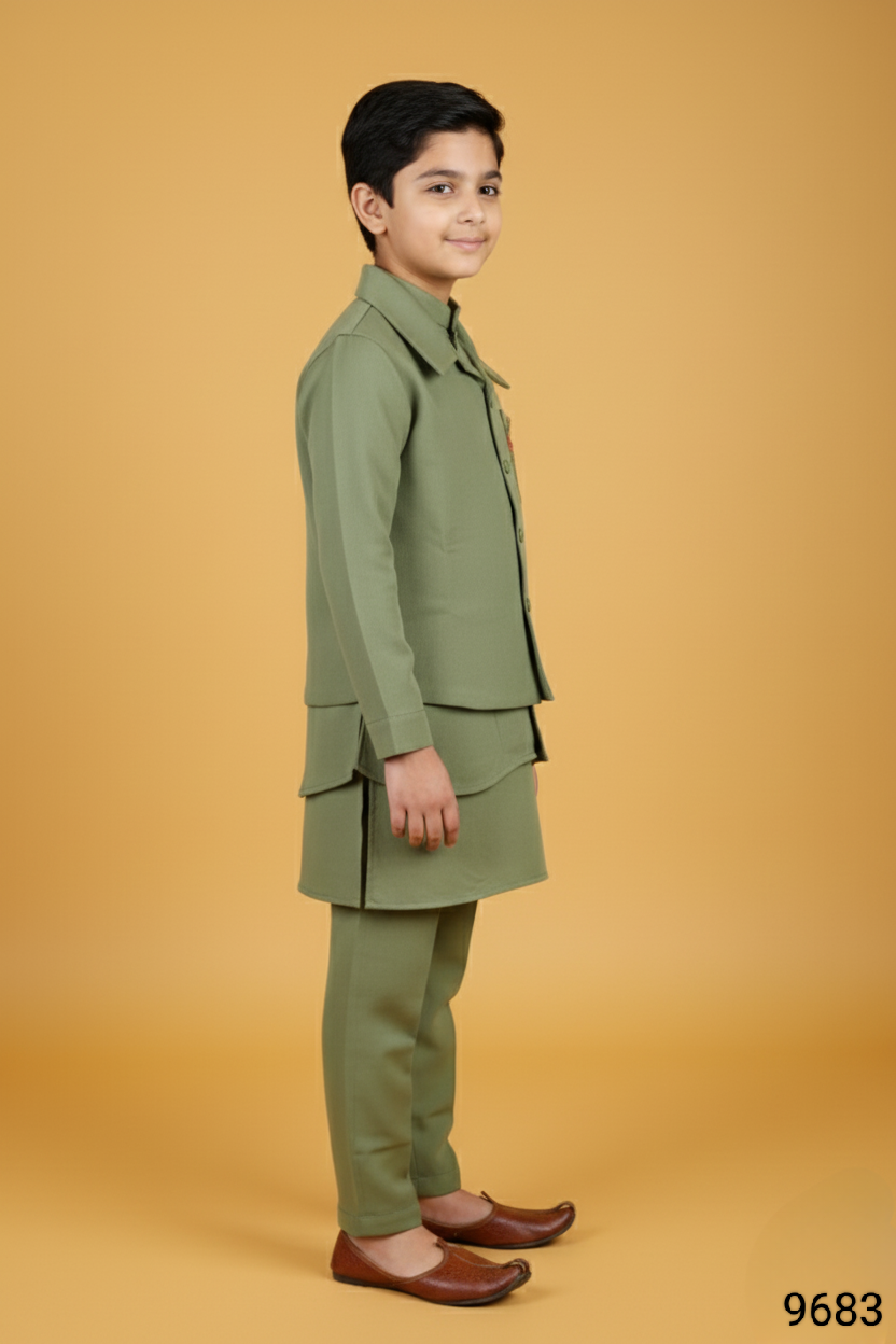 Sage Green Colour Jacket Kurta Set(BE-BBUS_9683)