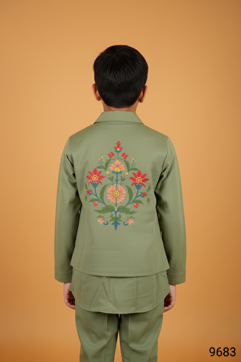 Sage Green Colour Jacket Kurta Set(BE-BBUS_9683)