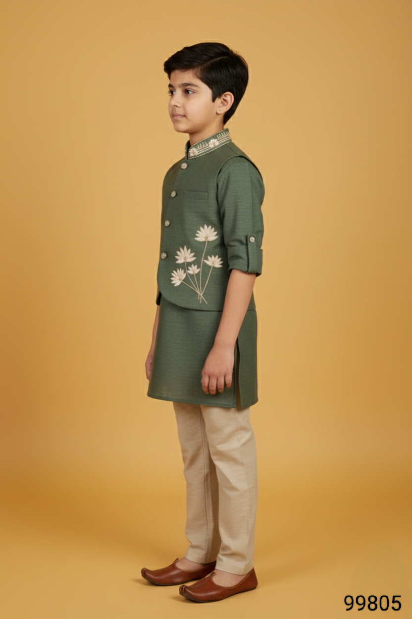 Olive Green Jacket Kurta Set(BE-BBUS_99805)