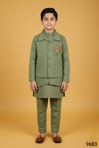 Sage Green Colour Jacket Kurta Set(BE-BBUS_9683)