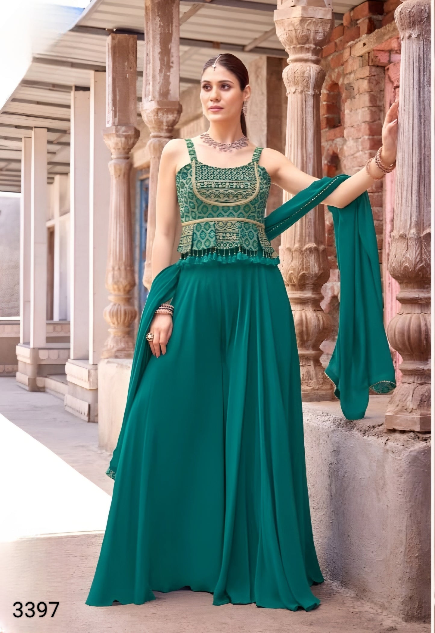 Green Colour Plazo Set(LE-WPZS_3397)