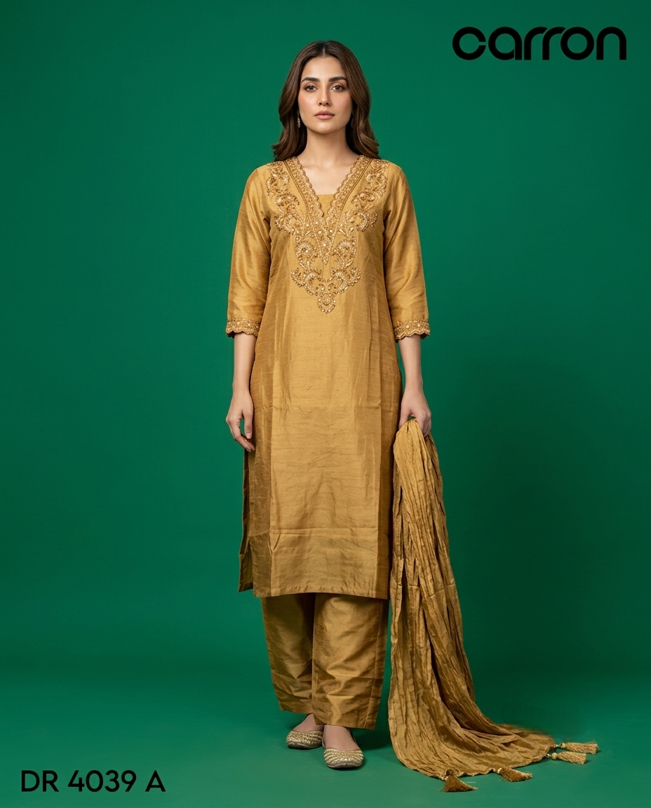 Gold Colour Kurti Set(LC-WKIS_DR 4039 A)