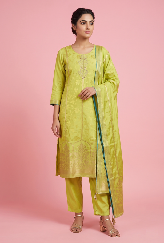Pista Green Colour Kurti Set(LC-WKIS_4247)