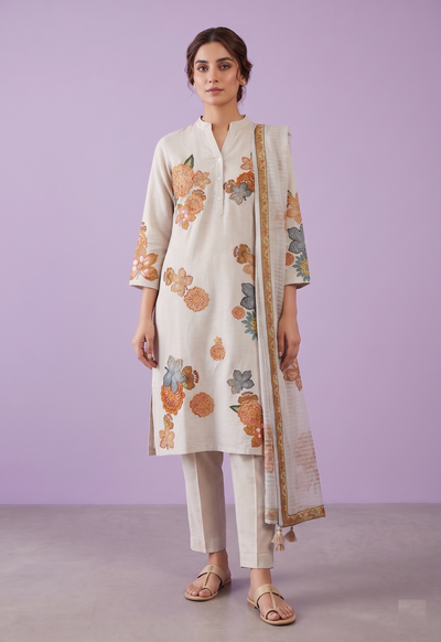 Cream Colour Kurti Set(LC-WKIS_5117)