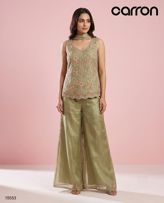 Green Colour Plazo Set(LE-WPZS_15553)