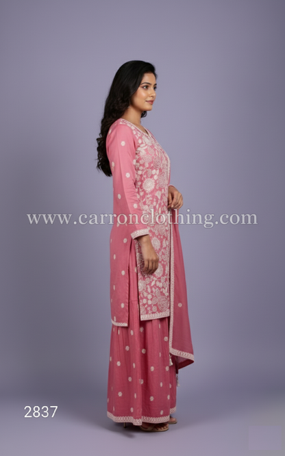 Onion Pink Colour Plazo Set(LE-WPZS_2837)