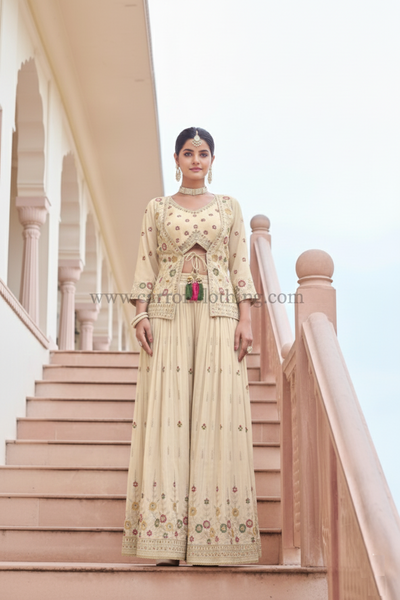 Cream Colour Plazo Set(LE-WPZS_3446)