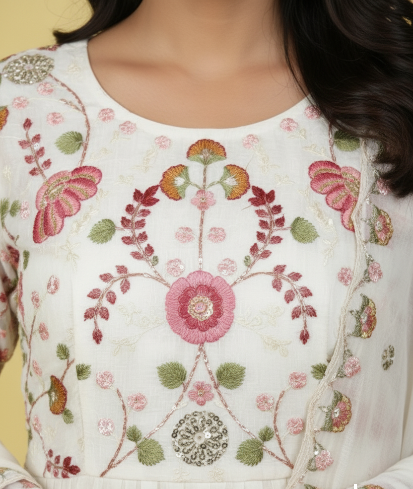 Cream Colour Anarkali(LE-WANK_6275)