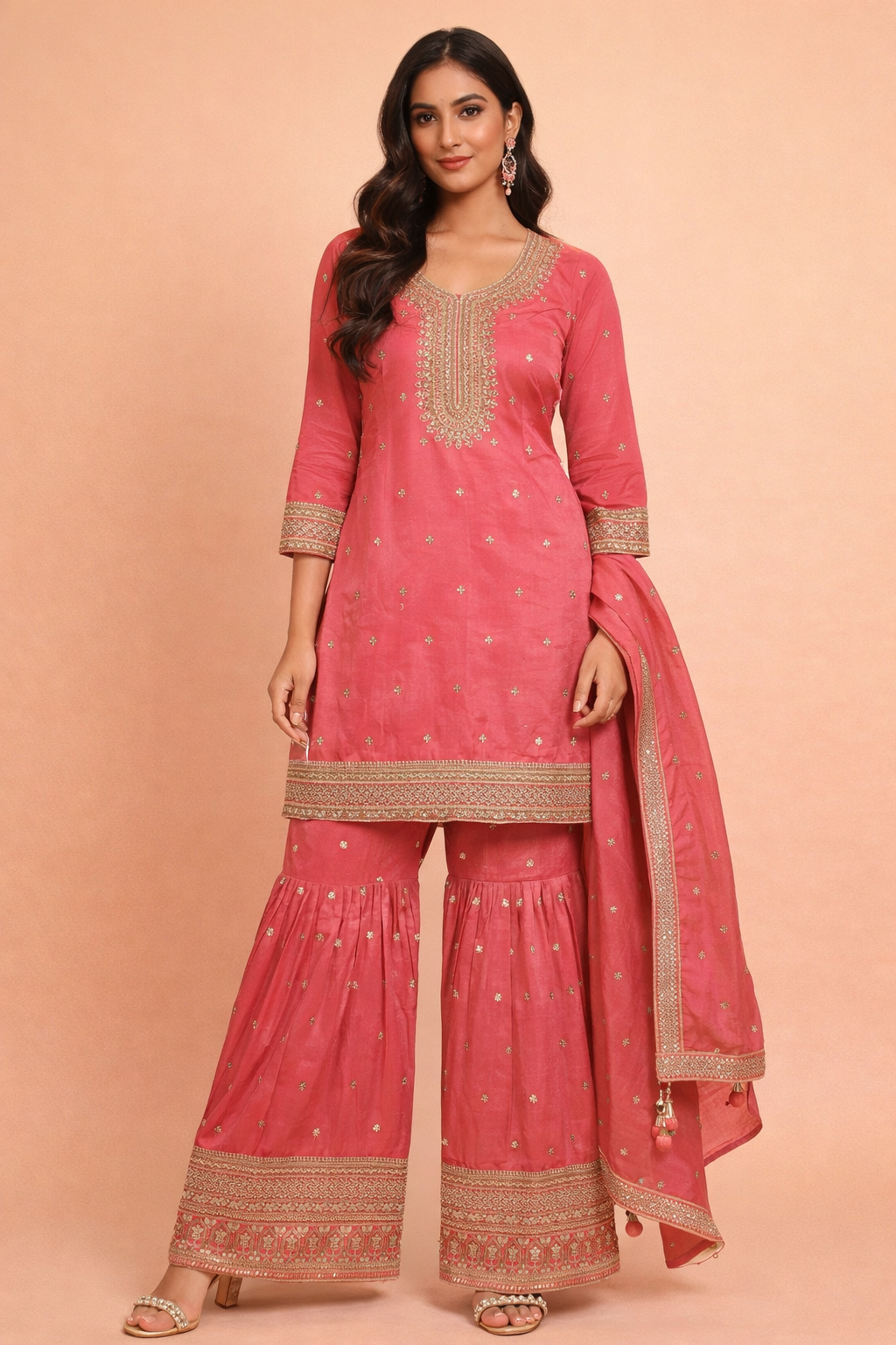 Pink Colour Gharara Set(LE-WGHA_25504)