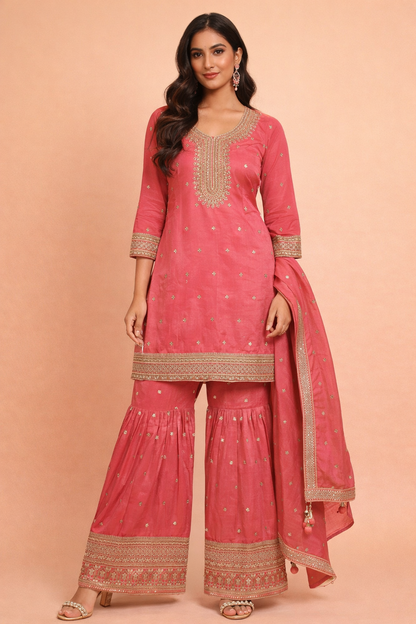Pink Colour Gharara Set(LE-WGHA_25504)