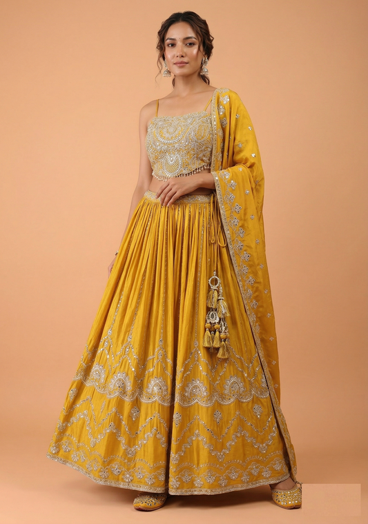 Yellow Colour Ghaghra Choli(LE-WGHC_2982)