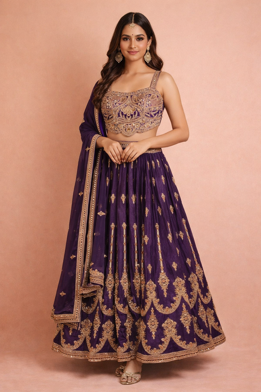 Royal Purple Colour Ghaghra Choli(LE-WGHC_3074)
