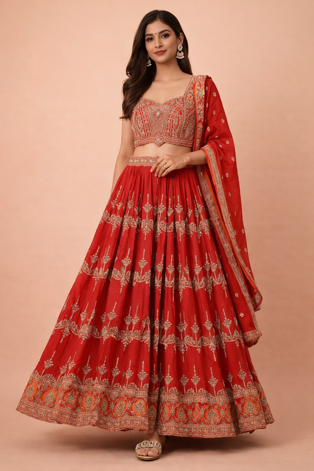 Tomato Red Colour Ghaghra Choli(LE-WGHC_3261)