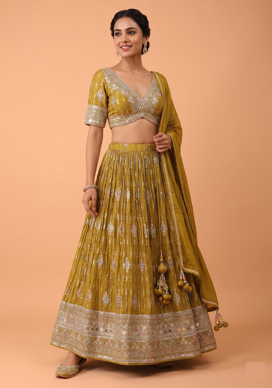 Olive Green Colour Ghaghra Choli(LE-WGHC_4485)