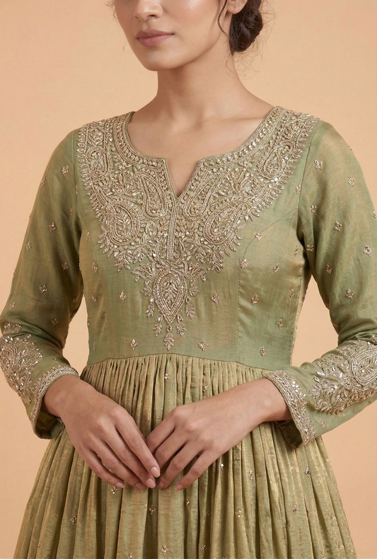 Olive Green Colour Gown(LE-WGWN_3467)