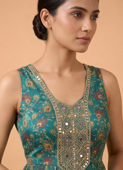Teal Blue Colour Gown(LE-WGWN_3873)