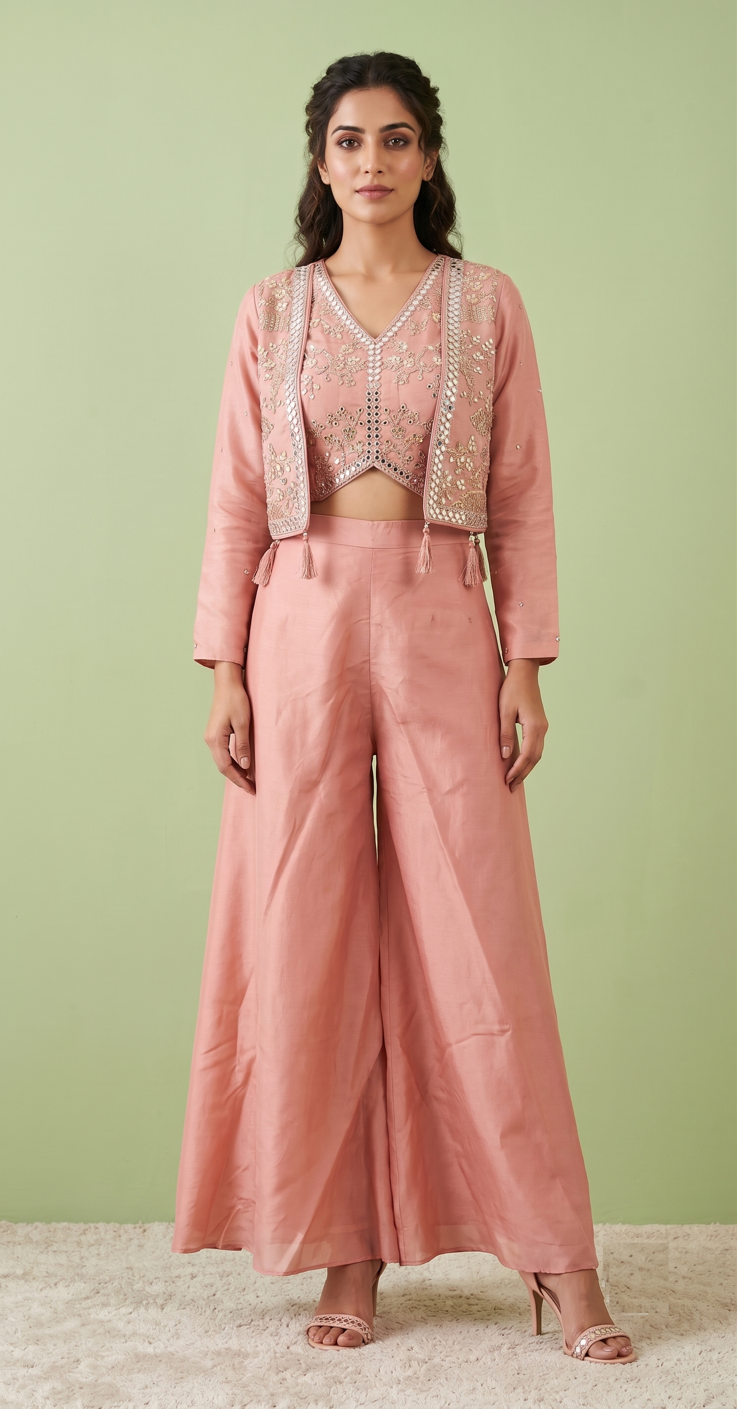 Onion Pink Colour Plazo Set(LE-WPZS_02)
