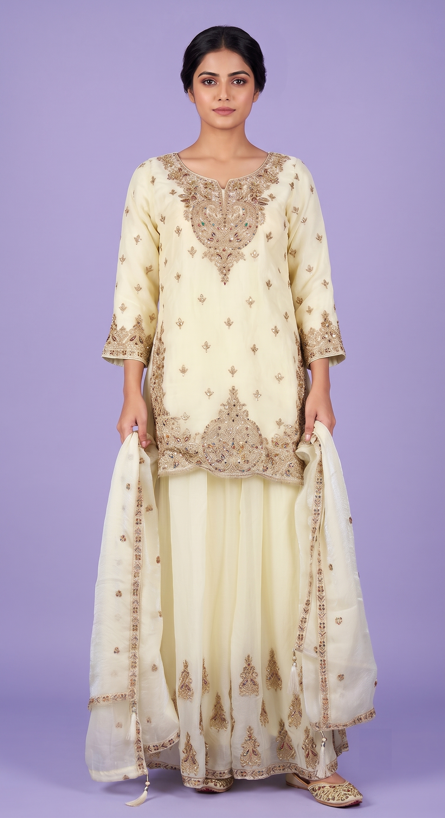 Cream Colour Plazo Set(LE-WPZS_02)
