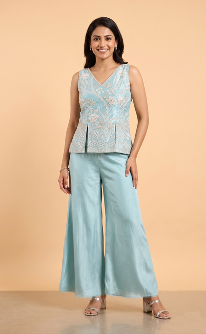 Sky Blue Colour Plazo Set(LE-WPZS_1126)