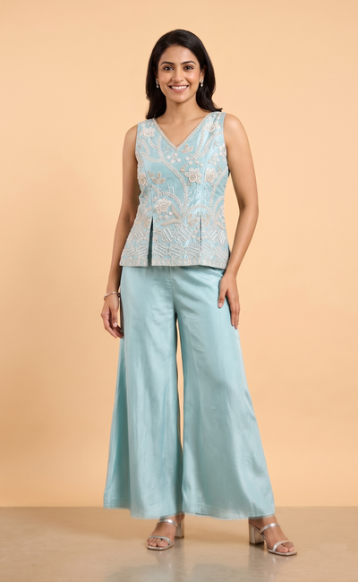 Sky Blue Colour Plazo Set(LE-WPZS_1126)