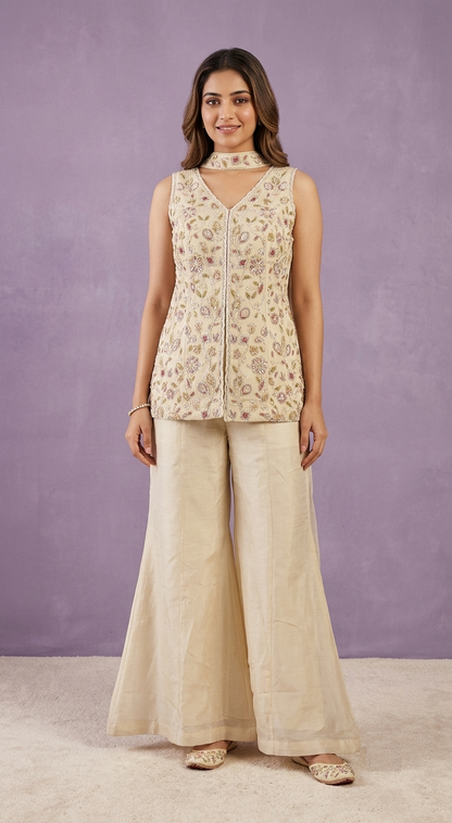 Cream Colour Plazo Set(LE-WPZS_17008)