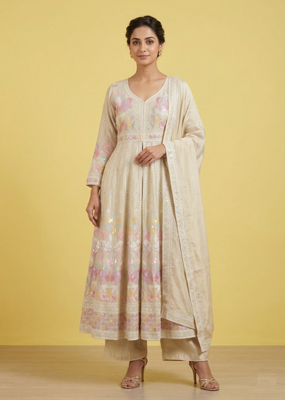 Cream Colour Centre Cut Anarkali(LE-WANK_17480)