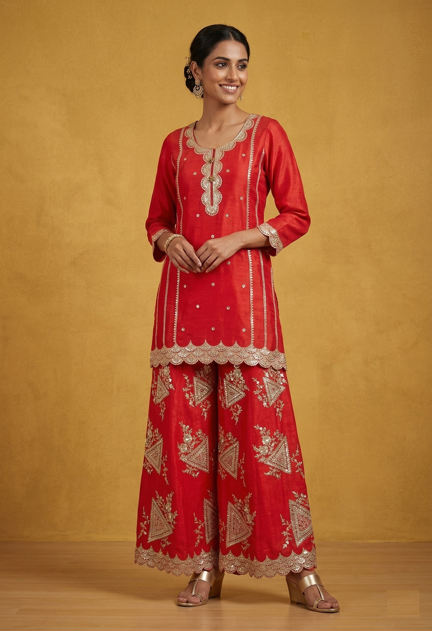 Red Colour Plazo Set(LE-WPZS_3334)