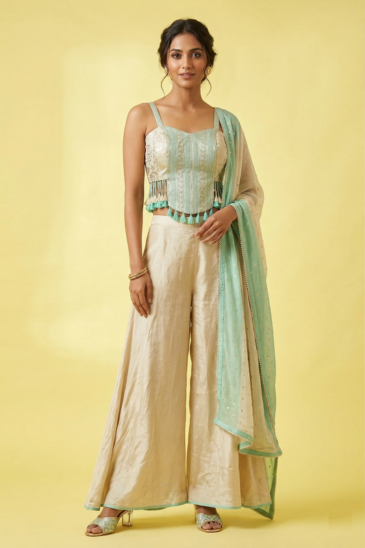 Mint Green Colour Plazo Set(LE-WPZS_3431)