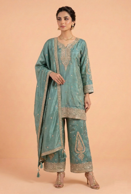 Seafoam Green Colour Plazo Set(LE-WPZS_37053)