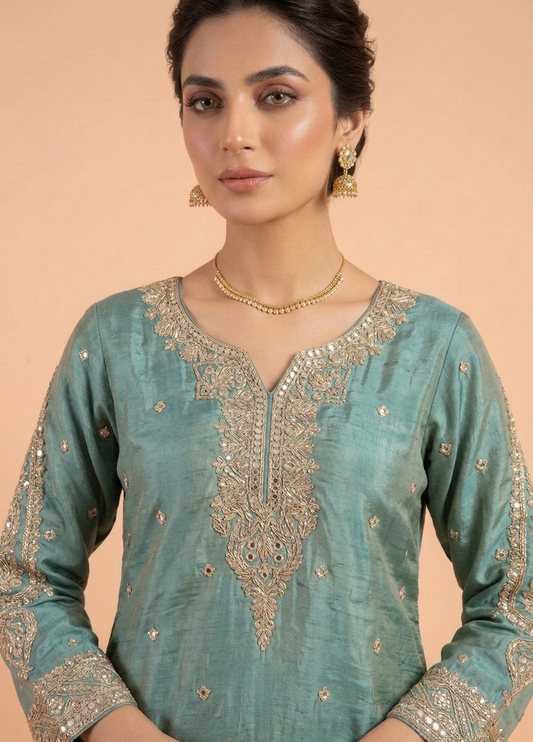 Seafoam Green Colour Plazo Set(LE-WPZS_37053)