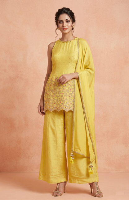 Yellow Colour Plazo Set(LE-WPZS_7003)