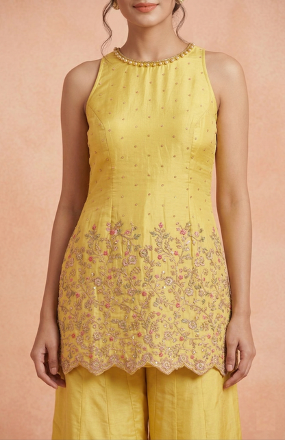 Yellow Colour Plazo Set(LE-WPZS_7003)