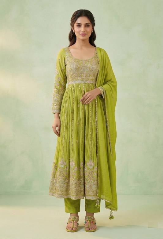 Lime Green Colour Plazo Set(LE-WPZS_80132)