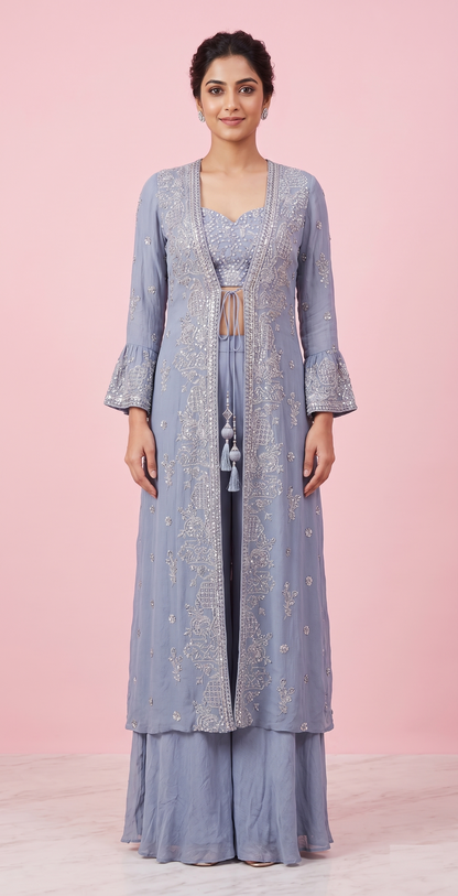 Slate Blue Colour Plazo Set(LE-WPZS_8600)