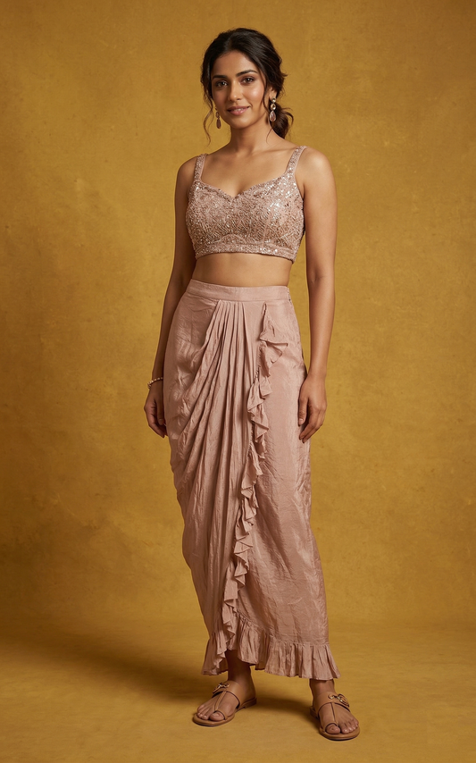 Dusty Rose Colour Dhoti Skirt Plazo Set(LE-WPZS_8733)