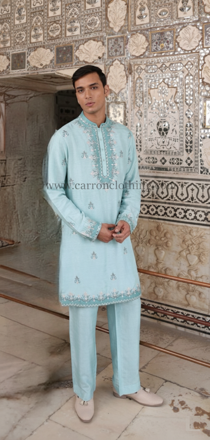 Sky Blue Colour Kurta Set With Stole(ME-MKUS_KP 2062)