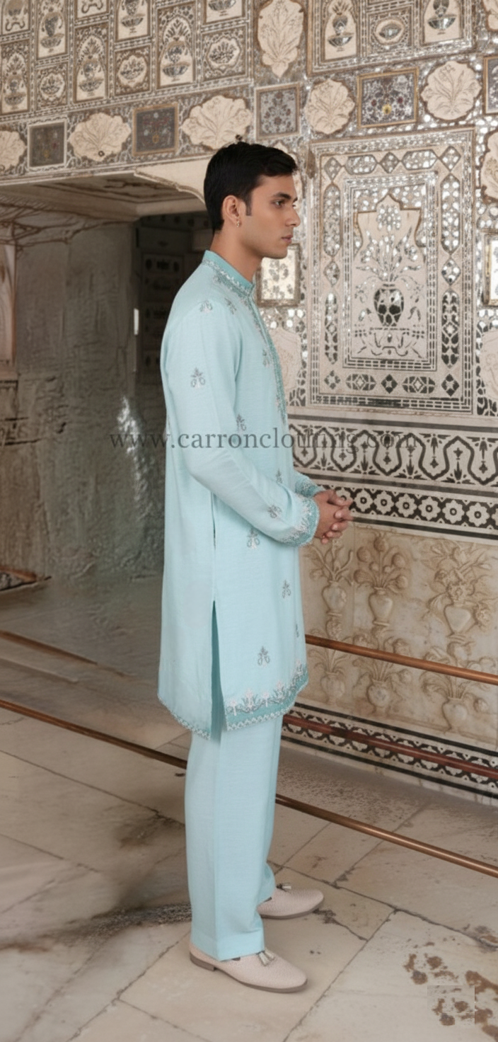 Sky Blue Colour Kurta Set With Stole(ME-MKUS_KP 2062)