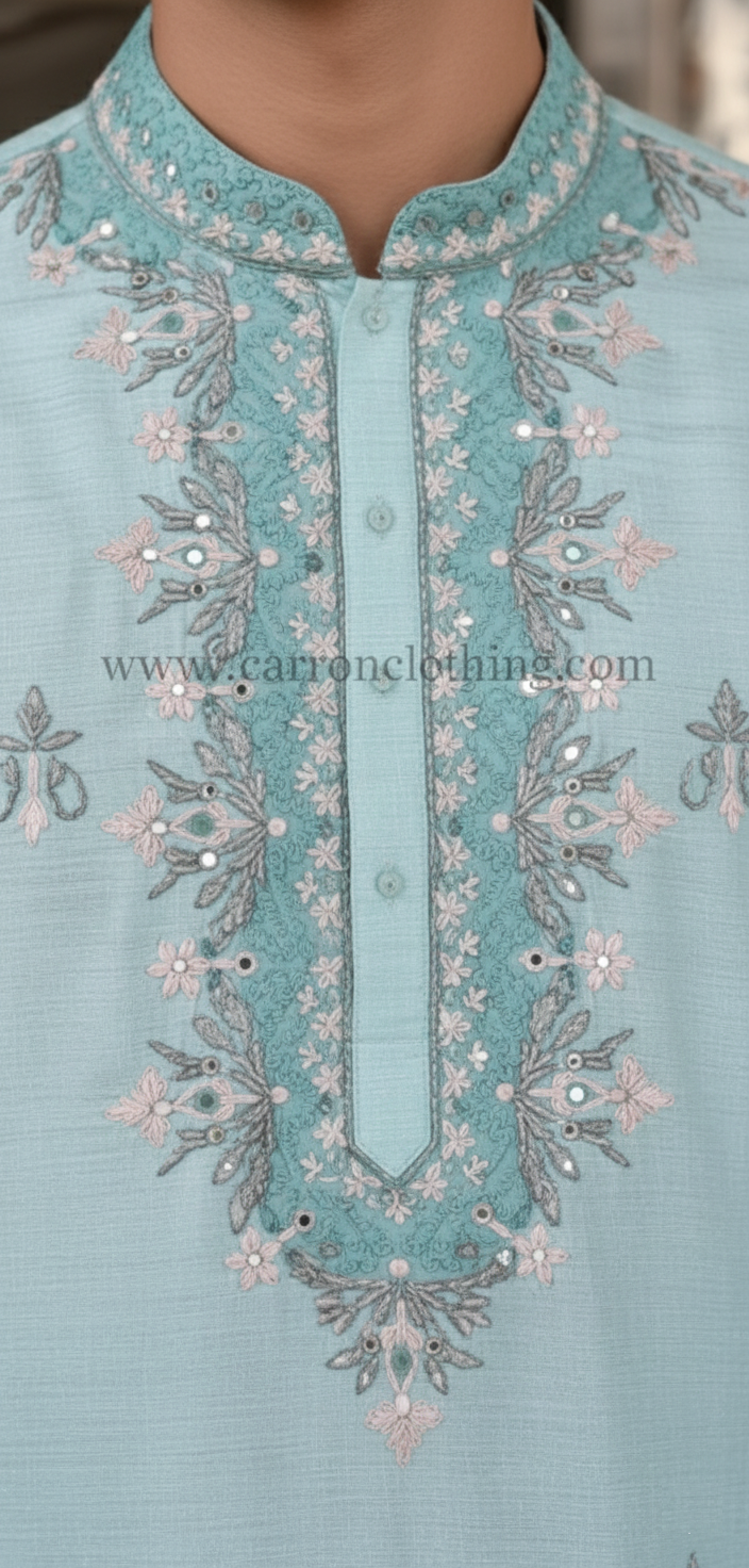 Sky Blue Colour Kurta Set With Stole(ME-MKUS_KP 2062)