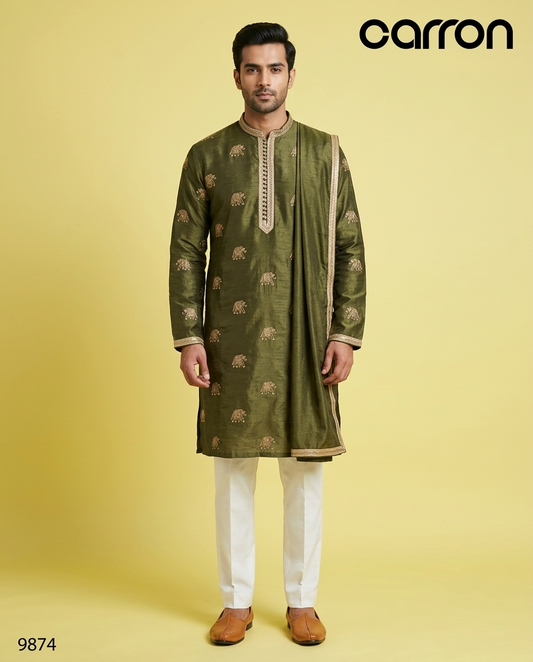Mehandi Green Colour Kurta Set With Stole(ME-MKUS_9874)