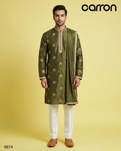 Mehandi Green Colour Kurta Set With Stole(ME-MKUS_9874)