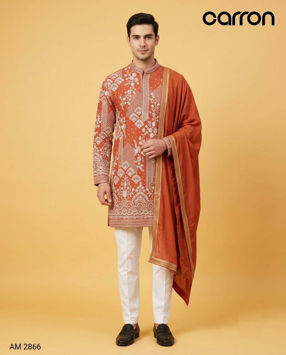 Orange Colour Kurta Set With Stole(ME-MKUS_AM 2866)