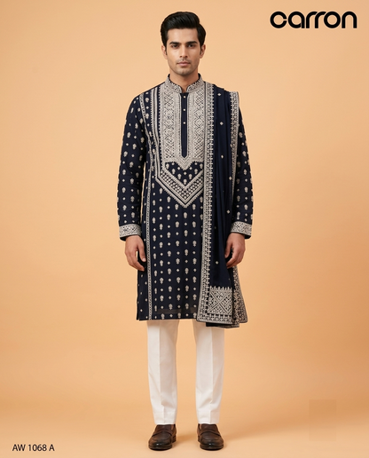 Navy Blue Colour Kurta Set With Stole(ME-MKUS_AW 1068 A)