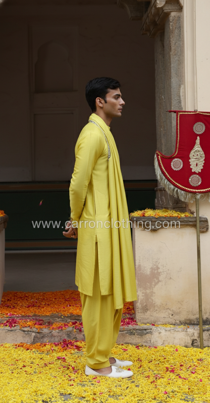 Lime Green Colour Kurta Set With Stole(ME-MKUS_KP 94)