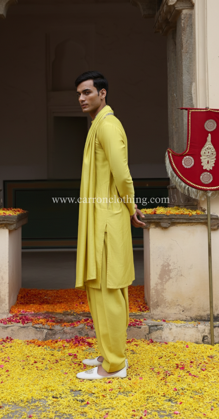 Lime Green Colour Kurta Set With Stole(ME-MKUS_KP 94)