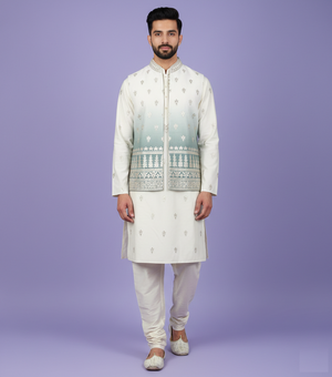 Cream & Sea Green Colour Bundi Set(ME-MBUS_5100B)