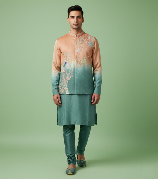 Peach & Sea Green Colour Bundi Set(ME-MBUS_BS 762)