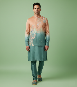 Peach & Sea Green Colour Bundi Set(ME-MBUS_BS 762)