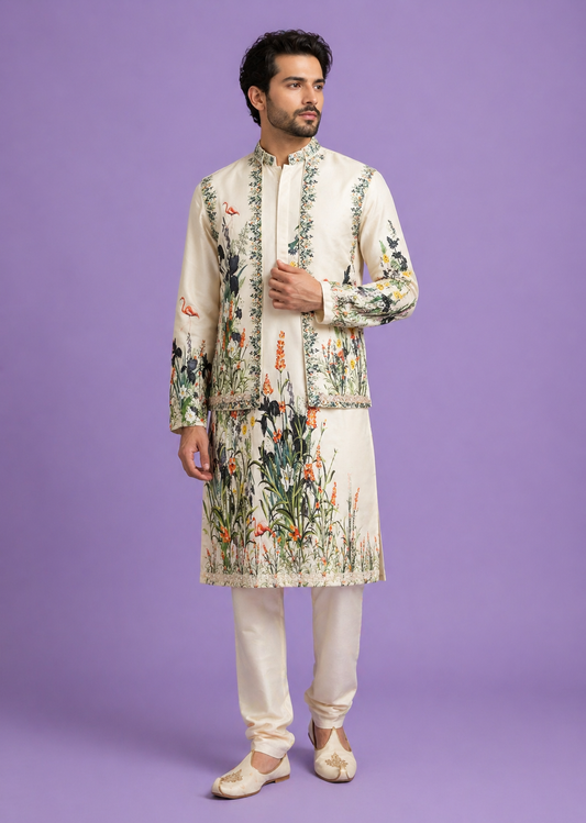 Cream Colour Bundi Set(ME-MBUS_SH 12996N.B)