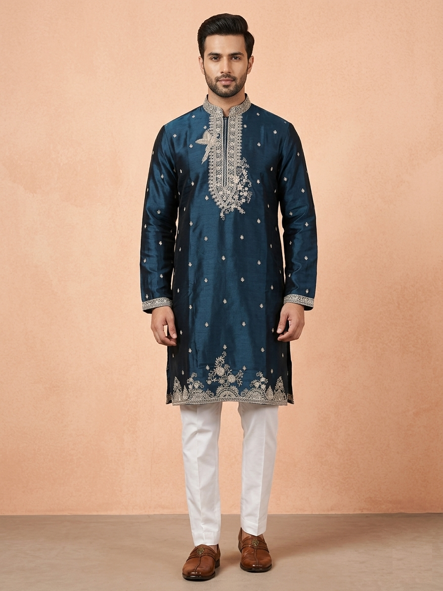 Teal Blue Colour Kurta Set(ME-MKUS_2535)