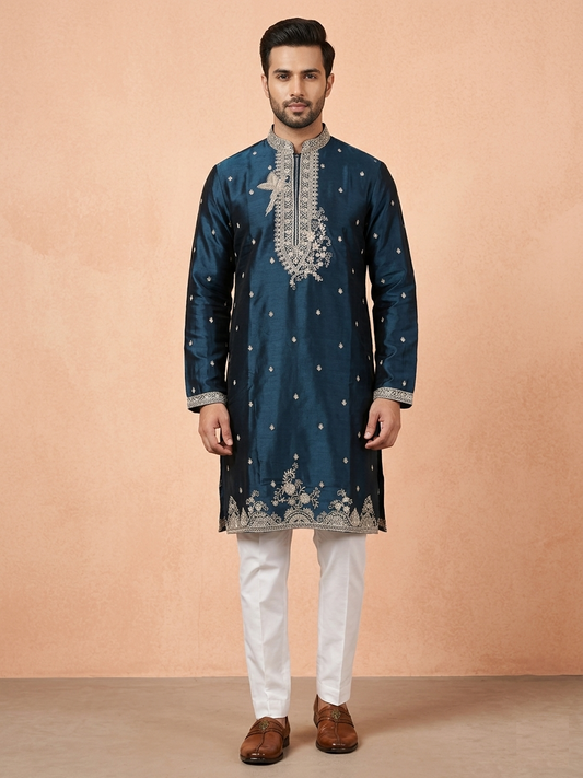 Teal Blue Colour Kurta Set(ME-MKUS_2535)